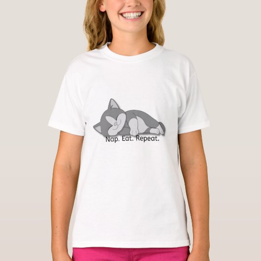 Nap Eat Repeat T-shirt – Cute Sleeping Cat Graphic (Vorderseite)