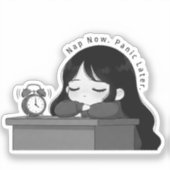 Nap Now Panic Later Relatable Chibi Girl Illustrat Aufkleber (Vorderseite)