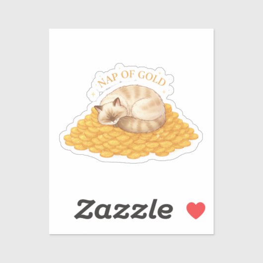 Nap Of Gold Sleepy Cat On Coins Cozy Sticker (Blatt)