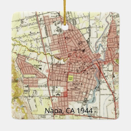 Napa CA 1944 Karte Keramikornament (Rückseite)