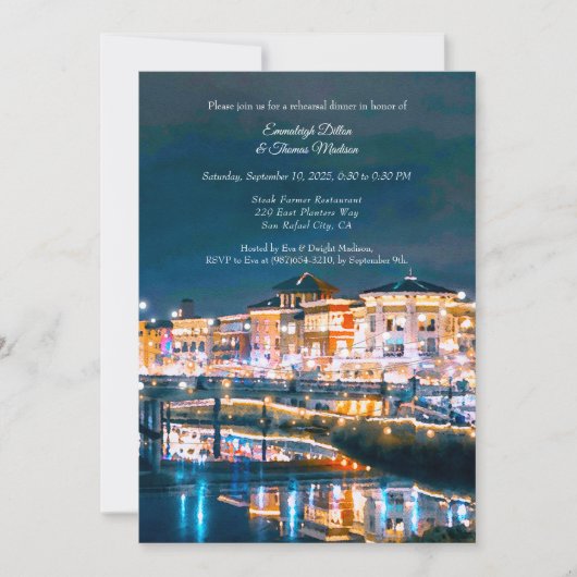 Napa Riverfront am Abend Hochzeit Probe Dinner Einladung (Vorderseite)