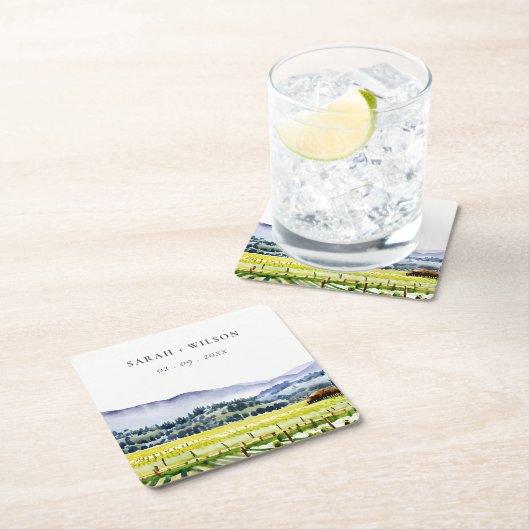 Napa Tal Wasserfarbener Weinberg Landschaft Hochze Rechteckiger Pappuntersetzer (Vor Ort)