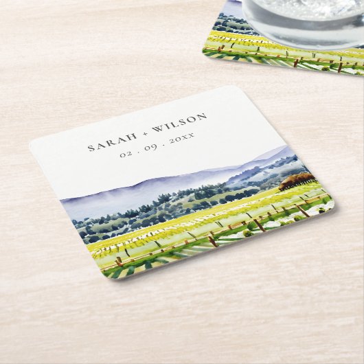 Napa Tal Wasserfarbener Weinberg Landschaft Hochze Rechteckiger Pappuntersetzer (angewinkelt)