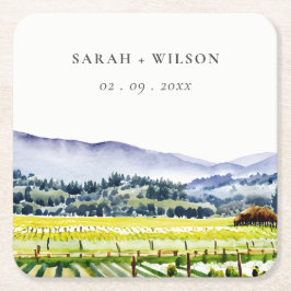 Napa Tal Wasserfarbener Weinberg Landschaft Hochze Rechteckiger Pappuntersetzer