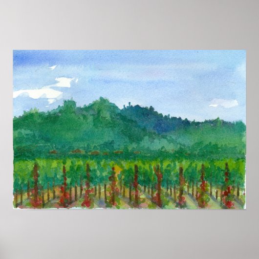 Napa Valley Vineyard Berge Aquarellbilder Poster (Vorne)