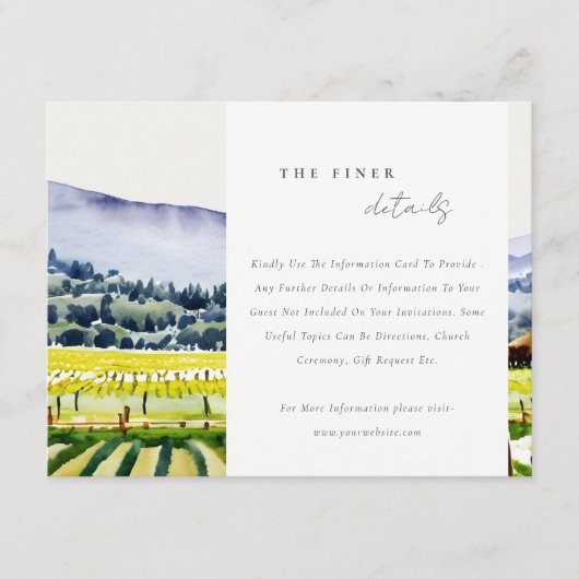 Napa Valley Vineyard Landschaft Hochzeit Detail Begleitkarte (Vorderseite)