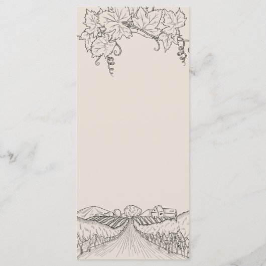 Napa Valley Vineyard Rustic Winery Wedding Menu Menükarte (Rückseite)