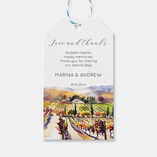 Napa Valley Weinberge Aquarellfarben Hochzeit Viel Geschenkanhänger (Vorderseite)