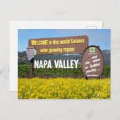 Napa Valley Welcome Sign with Mustard Field Postkarte (Vorne/Hinten)