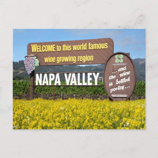 Napa Valley Welcome Sign with Mustard Field Postkarte (Vorderseite)