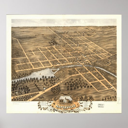 Naperville Illinois 1869 Antique Panoramabalkarte Poster (Vorne)