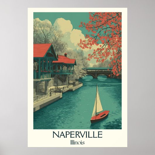 Naperville Illinois Vintag Riverwalk Kunst, Dichtu Poster (Vorne)
