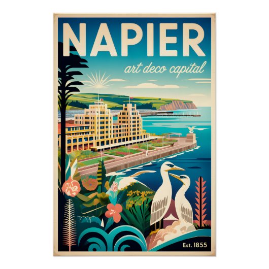 Napier Neuseeland Retro-Reiseposter-Kunst Poster (Vorderseite)