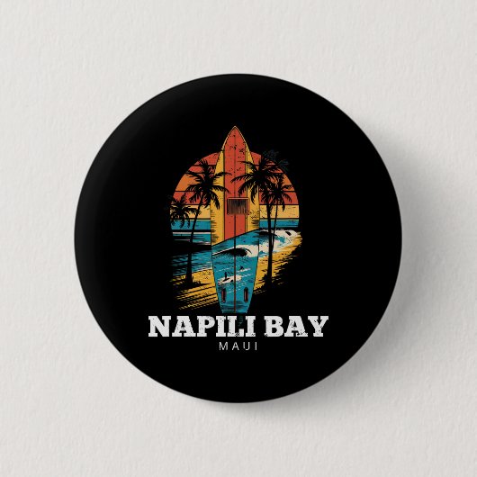 Napili Y Maui Surfbrett Surfen Retro  Button (Vorderseite)