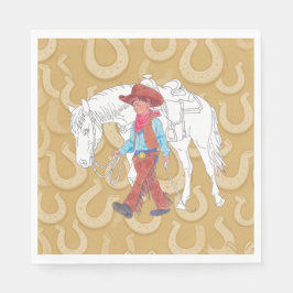 Napkin Cowboy und Horse Brown Serviette