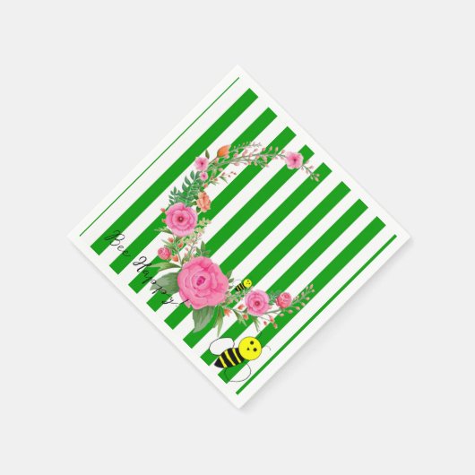 Napkins, Grüne und Weiße Streifen Biene glücklich Serviette (Ecke)