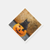 Napkins, Halloween Black Cat On Pumpkin Serviette (Ecke)