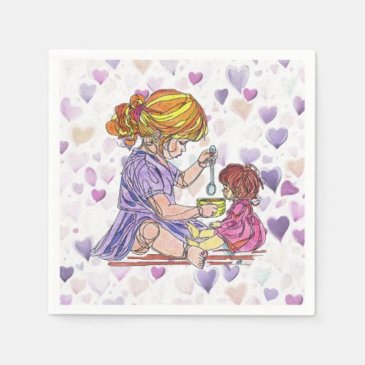 Napkins Little Girl and Baby Doll Serviette (Vorderseite)