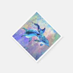 Napkins mit Happy Dolphin Couple - Malerei Serviette