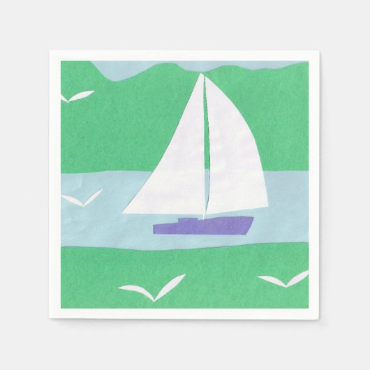 Napkins mit weißem Segelboot-Design Serviette (Vorderseite)