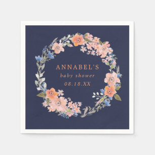 Napkins, Navy und Peach Floral Wreath Baby Showroo Serviette