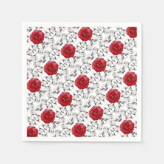 Napkins - Papier - Schwarze Rote Rose Serviette (Vorderseite)