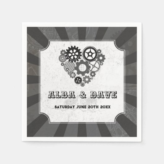Napkins Wedding Steampunk Wedding Hearts Cogs Serviette (Vorderseite)