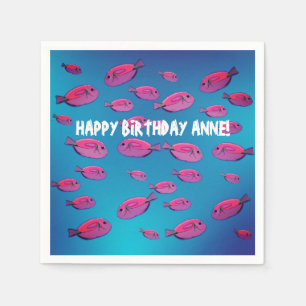 Napkins zum Geburtstag rosa Fische und Wasser Serviette