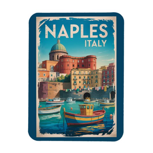 Naples Bay Italy Illustration Travel Art Vintage Magnet (Vertikal)