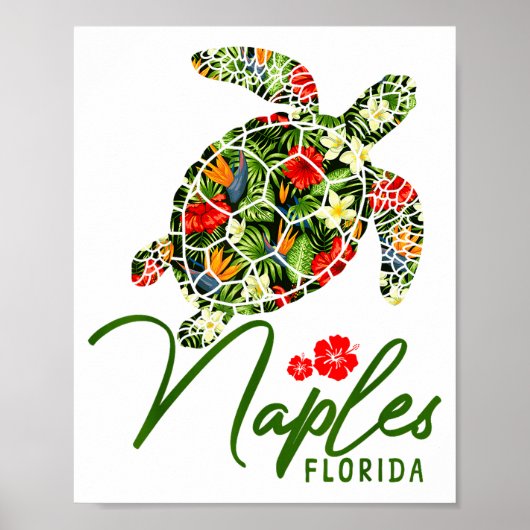 Naples Florida Sea Turtle Tropical Hibiscus Beach  Poster (Vorne)