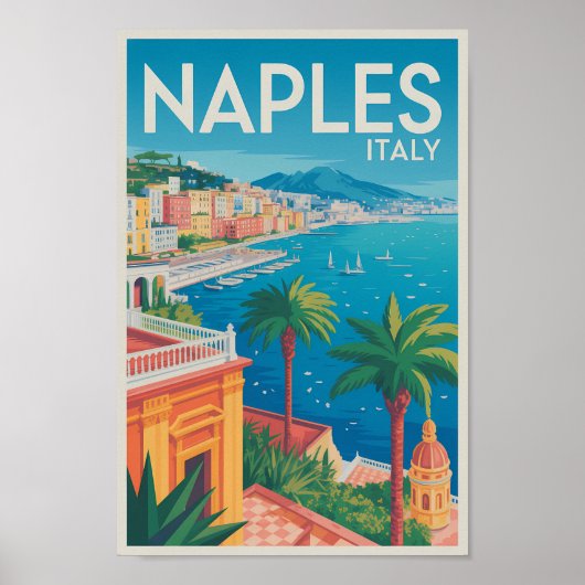 Naples Italy Illustration Travel Art Vintage Poster (Vorne)
