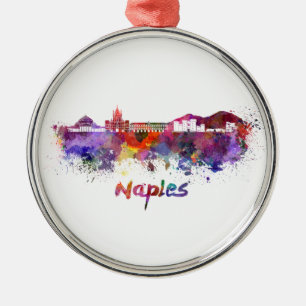 Naples skyline im Watercolor Silbernes Ornament