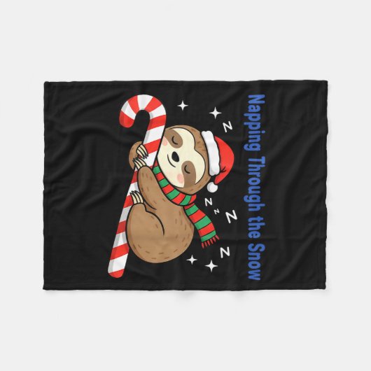 Napng Through The Snow Christmas Sloth Candy Cane  Fleecedecke (Vorderseite (Horizontal))