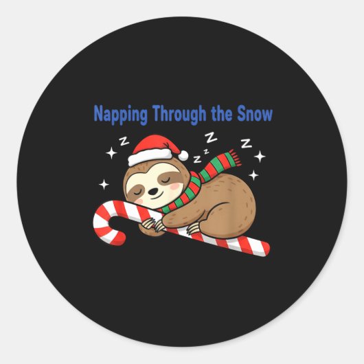 Napng Through The Snow Christmas Sloth Candy Cane Runder Aufkleber (Vorderseite)