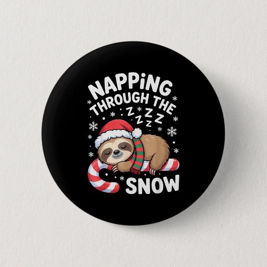 Napng Through The Snow Funny Sloth Candy Cane Xmas Button (Vorderseite)