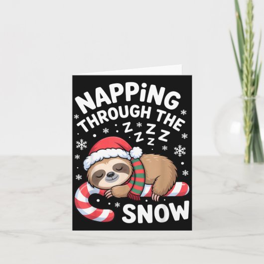 Napng Through The Snow Funny Sloth Candy Cane Xmas Karte (Vorderseite)
