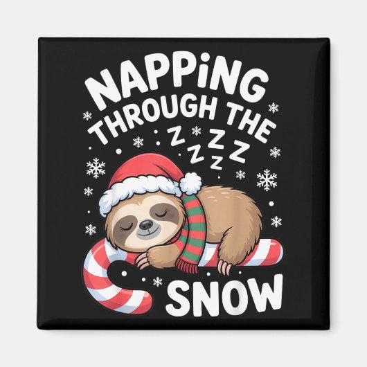 Napng Through The Snow Funny Sloth Candy Cane Xmas Magnet (Vorne)
