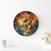 Napoleon Cat Riding Horse Through Galaxy           Große Wanduhr (Zuhause)