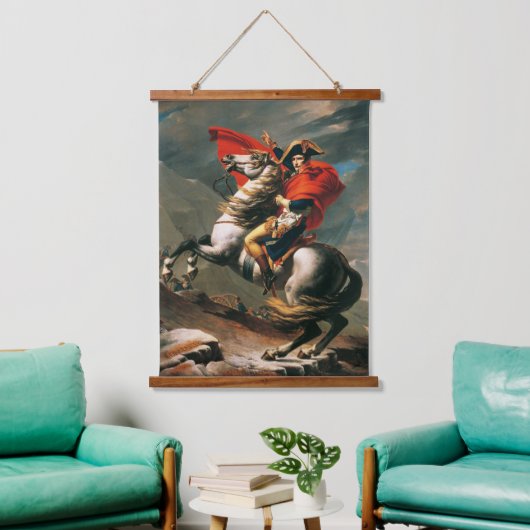 Napoleon Crossing the Alps Neoclassical Painting Wandteppich Mit Holzrahmen (Wohnzimmer)