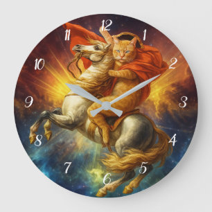 Napoleon Katze reitet Pferd durch die Galaxie      Große Wanduhr