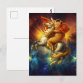 Napoleon Katze reitet Pferd durch die Galaxie Postkarte (Vorne/Hinten)