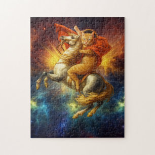 Napoleon Katze reitet Pferd durch die Galaxie Puzzle