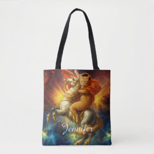 Napoleon Katze reitet Pferd durch die Galaxie      Tasche