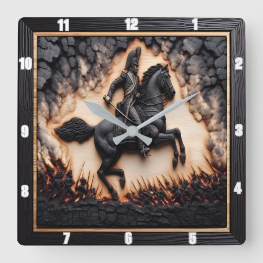 Napoleonic Cavalry Stallion Anklage Quadratische Wanduhr (Vorderseite)