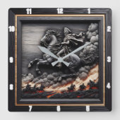 Napoleonisches Kavallerie Rushing Quadratische Wanduhr (Vorderseite)