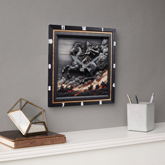 Napoleonisches Kavallerie Rushing Quadratische Wanduhr (Büro)