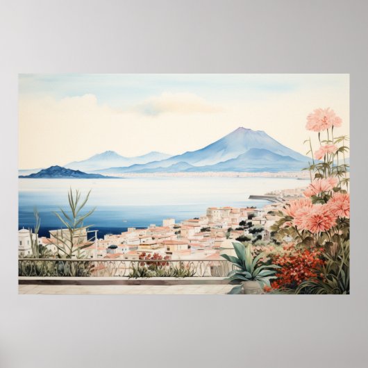 Napoli Serenity: Kunstdrucke digitaler Wasserfarbe Poster (Vorne)