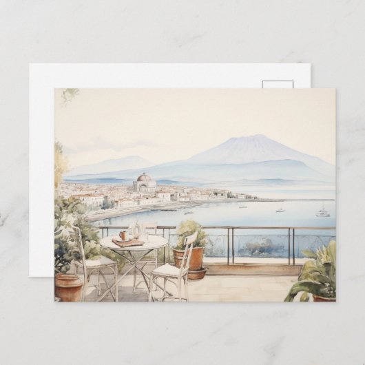 Napoli Serenity: Kunstdrucke digitaler Wasserfarbe Postkarte (Vorne/Hinten)