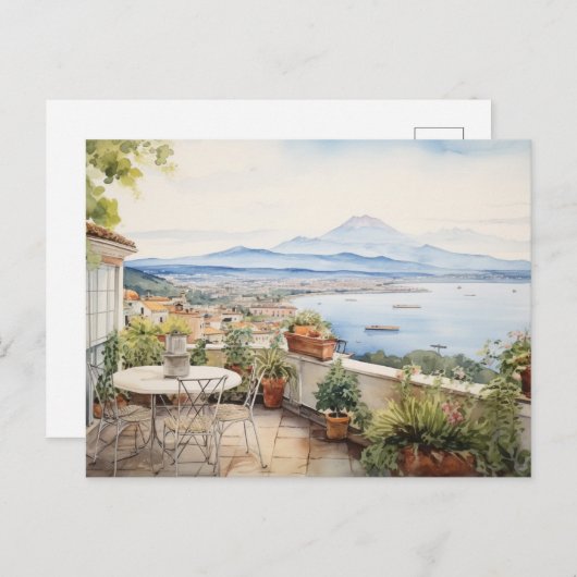 Napoli Serenity: Kunstdrucke digitaler Wasserfarbe Postkarte (Vorne/Hinten)