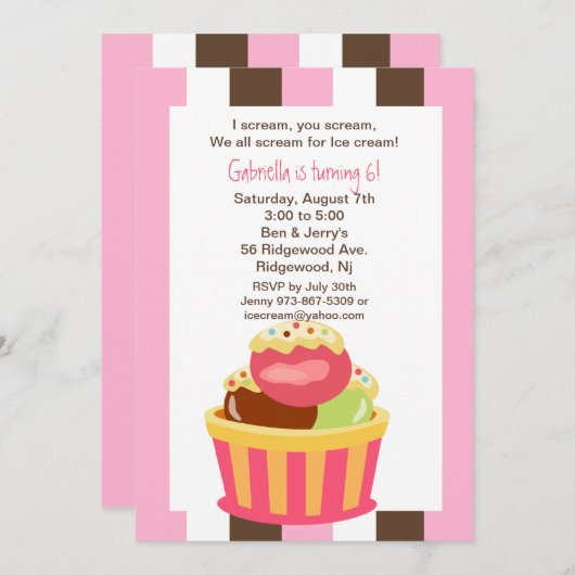 Napolitano Ice Cream Sundae Einladung (Vorne/Hinten)